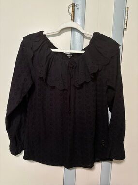 Black Eyelet Ruffle Peasant Blouse